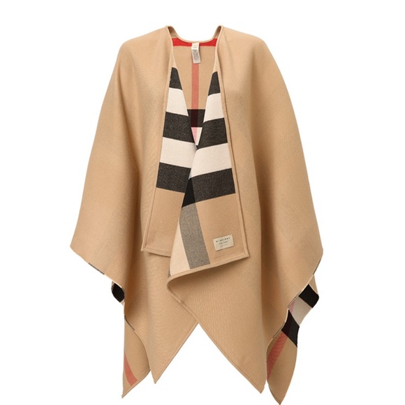 NWT Burberry Charlotte Reversible Solid Check Wool Cape - Picture 2 of 4